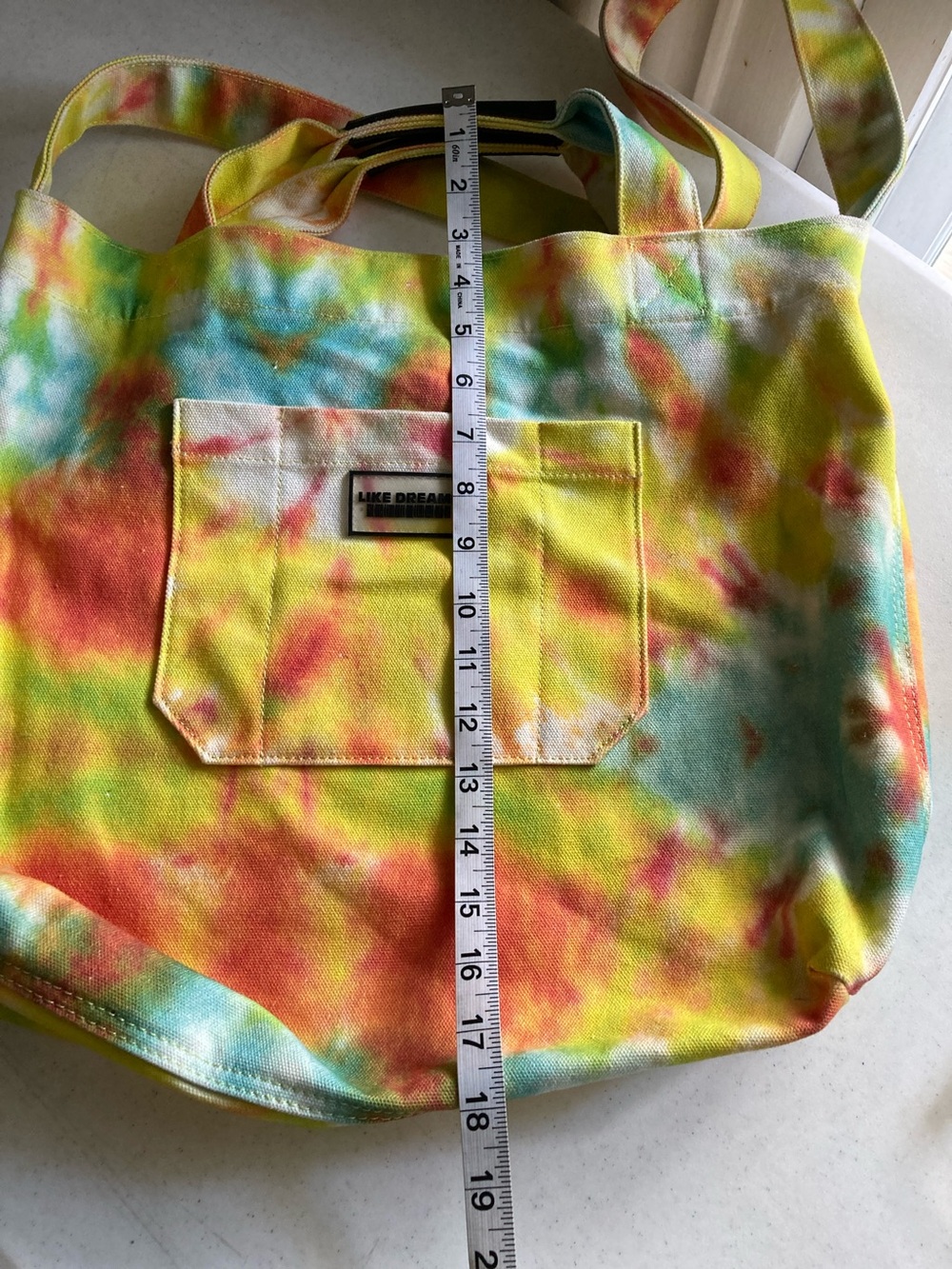 Like Dreams Tie-Dye Canvas Tote Bag in Yellow Multi-Color - Picture 8 of 10